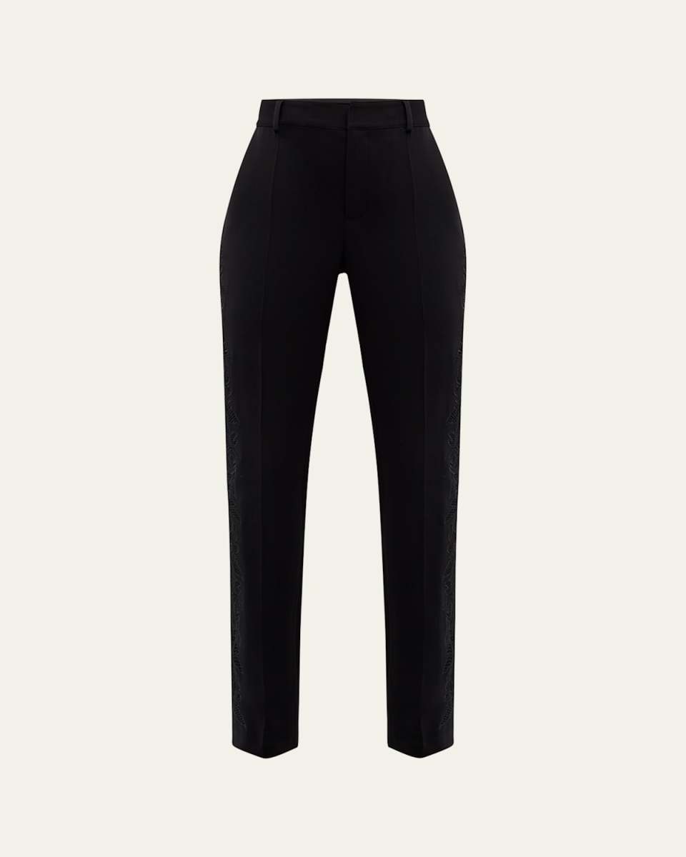 Kerry Cutout Paisley Embroidery Straight-Leg Pants